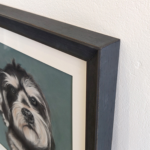 Close up of dog picture frame