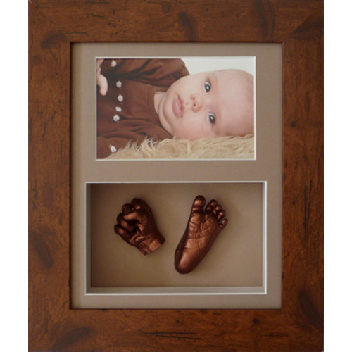 Deep 10x8 Double Rustic Brown frame with bronze casts of a newborn