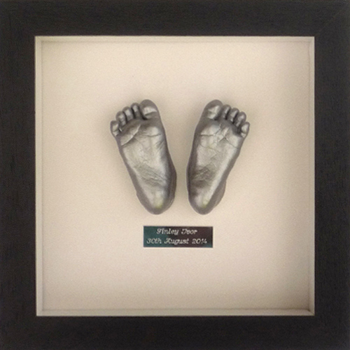 Contemporary 8x8 Square Black frame with a silver foot casts of a 6 week old