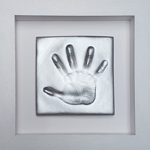Silver clay handprint in Contemporary square white frame