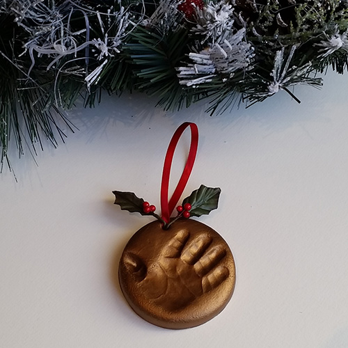 Gold Christmas decoration clay handprint